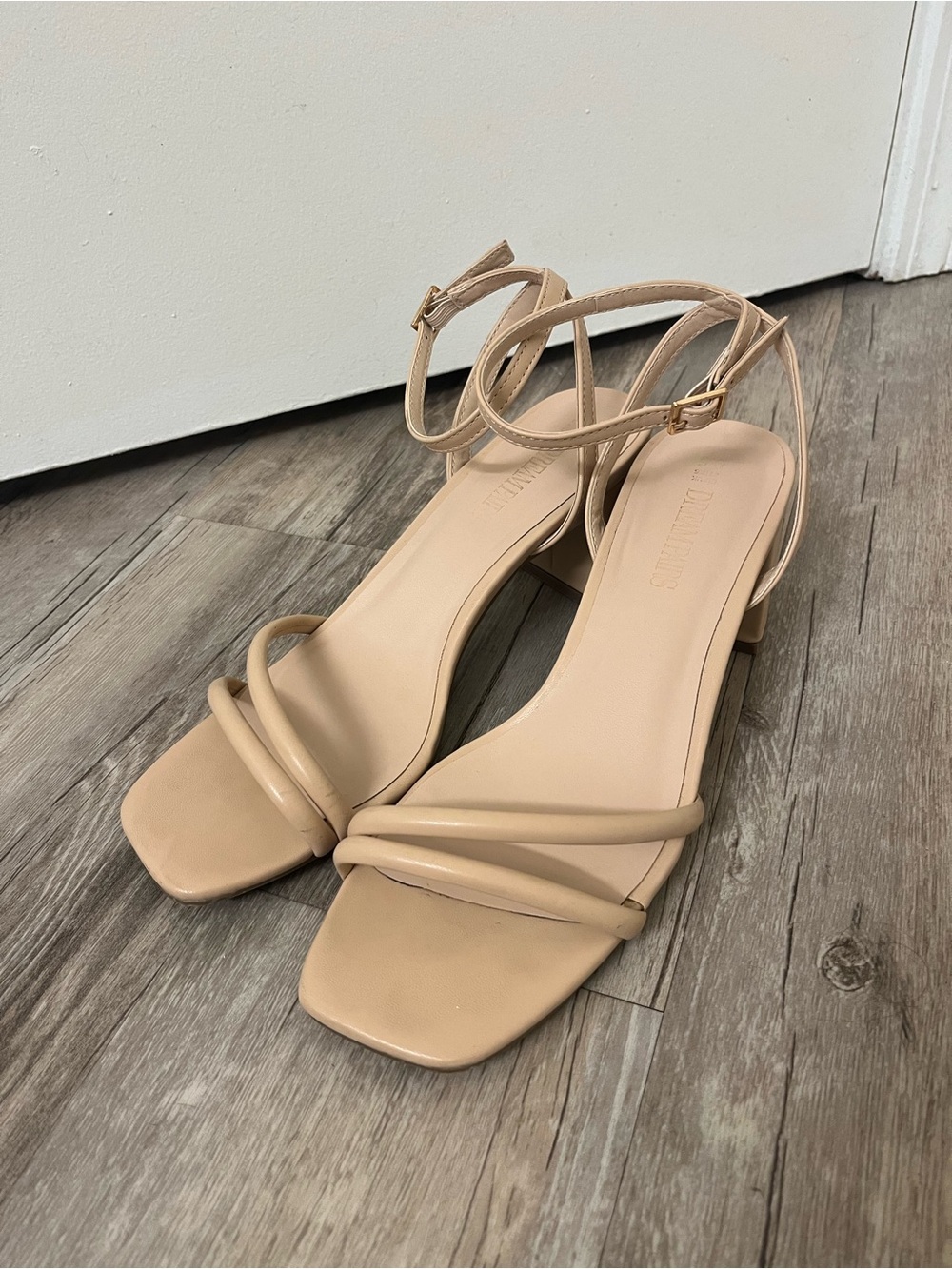 Nude Strappy Block Heel Sandals with Ankle Strap